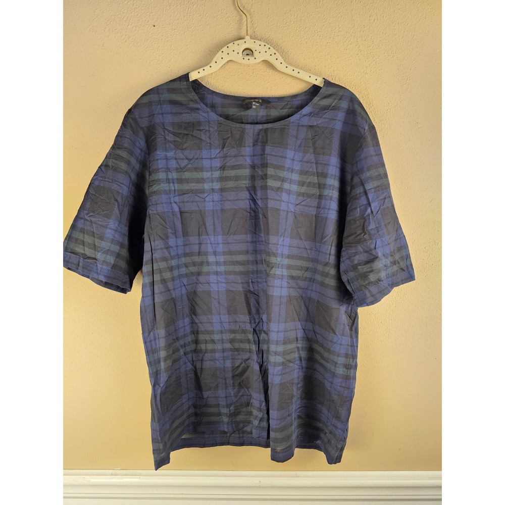 COS Womens Blue Black Plaid Short Sleeve Blouse Top Small